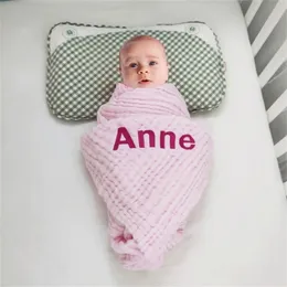 Personalised Swaddling Stroller Muslin Blanket born Babi Boy Girl Infant Birthday Gift Wrap 220712