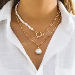 Multilayer Pearl Coin Pendant Choker Halsband Kvinnor Bröllop Bröllop Tassel Kedja Halsband Party Smycken