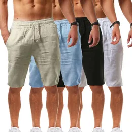 Män s bomullslinne shorts byxor manliga sommar andas in solid färgbyxor fitness streetwear s 3xl 220714