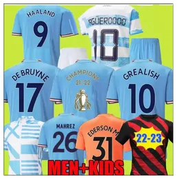 22 23 قمصان كرة القدم بطل القميص Agueroooo 9320 Haaland sterling Grealish Football Personge Palyer ageal Kids Kit Foden de Bruyne Mahrez Jersey