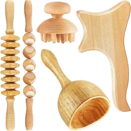 5st Wood Therapy Massage Tool Lymfatisk dränering R Anti Cellulit Fascia Roller för full kroppsmuskel Smärtlindring 220318