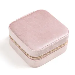 Travel Velvet Jewelry Box with Mirror Gifts Case for Women Girls Small Portable Organizer Zipper Boxes for Rings Earrings Necklaces Bracelets