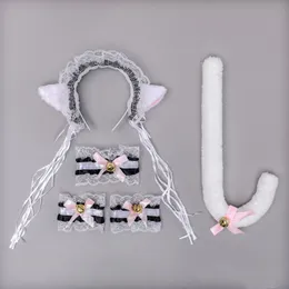 Cosplay Headwear Lo Mother Accessories Maid Lace Cat Tail Ears Pannband Set Accessoires Sexiga leksaker för kvinnor