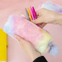 Kawaii carino peluche astuccio per matite borsa per studenti cancelleria sfumatura di colore ottagonale matite astucci borsa per trucco per ragazza custodia per cosmetici