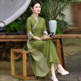Kvinnors etniska kläder tang kostym kinesisk vintage cheongsam bomullsilke klänning elegant orientalisk qipao asiatisk dräkt