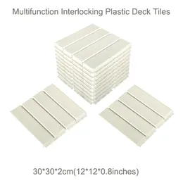 Mattor 12 "x12" Plastiska sammanlåsande golvplattor däck 4-slats rakt mönster för uteplats balkong veranda bakgårdkarpets