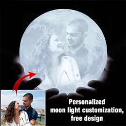 Potext Potext 3D Printing Moon Lamp شخصية مخصصة هدية USB شحن PLA Material 3 ألوان Lunar Night Light 220623