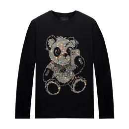 Męskie Rhinestone Designer Długie rękawy T-shirty Topy na Wiosnę Jesień-Kobiety Casual Topy Crew Neck Pullover Koszule Hip Hop Unisex S-6XL