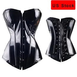 Women's Shapers Sexy Women PVC Overbust Corset Steampunk Lingerie Top-Goth Leather Waist Trainer Body Shaper