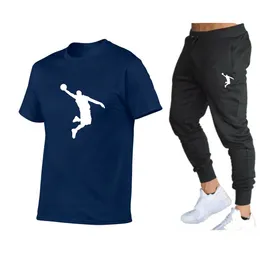 Agasalhos masculinos de verão camiseta conjunto de calças casual marca fitness jogger calças camisetas hip hop moda roupas dunk
