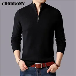 Coodrony märke tröja män 100% merino ull pullover män tjock varm vinter dragkedja turtleneck tröjor kashmir pull homme 93029 201126