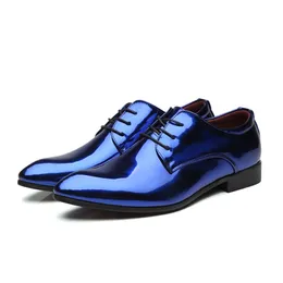 Patent Deri Erkekler Düğün Ayakkabıları Altın Mavi Kırmızı Beyaz Oxfords Ayakkabı Tasarımcısı Saçlı Ayak Elbise Ayakkabı Büyük Boyut 37-48 220720