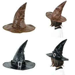 1pc Halloween Witch Hat Wizard Wizard Cosplay Accessories Кожаная крышка для карнавальной карнавальной партии Хэллоуин.