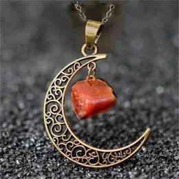 Hänghalsband Amethyst Rose Quartz Moon Crescent Necklace Healing Chakra Crystal Charm Natural Stone Jewellery Carnelian Gift Idea