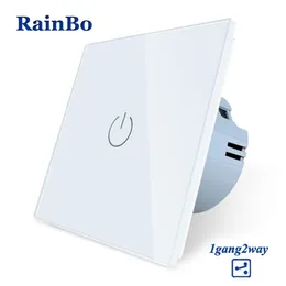 RainBo Stairs-Pannello di cristallo-Interruttore da parete EU-Standard AC250V LED Touch-Switch Screen-Interruttore luce da parete 1gang-2 vie A1912CW/B T200605