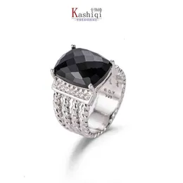 Rings Dy Twisted Wire Prismatic Black Ring Women Fashion Platinum Plated Micro Diamond Trend Versatile Style SCYH