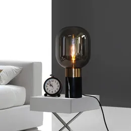 Lampy stołowe nordycka marmurowa lampa prosta szklana abażur