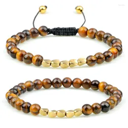 Fios de miçangas conselhos homens pulseiras étnicas tibetano étnico 6mm de pedra de pedra de tigre natural de 6 mm