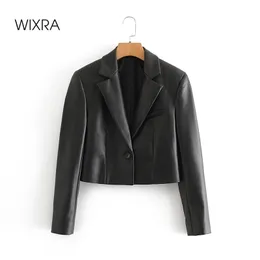 Wixra Womens Faux Leather Jackets Single Button PU Coat TurnDown Collar Short Overcoats Streetwear Autumn Spring 201030