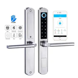 Freecan Biometric Fingerprint Door Locks電子スマートドアロックRFIDカードパスワードロックアルミガラスドア201013
