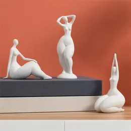 Nordic Ceramic Nude Woman Figurine Solid White Kolor Abstract Figure Figurs for House House Decorations Decor 220518