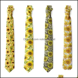 Bow Ties Fashion Akcesoria Słoneflower Men 8cm krawat Slim-Fit Polyester Business Wedding Nowość