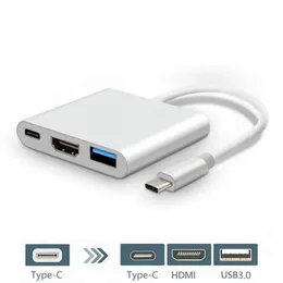 HUB Networking Hub 3 in 1 USB-C 3.1 النوع C إلى 4K HDMI متوافق مع USB 3.0 محول محول الشحن OTG محول لجهاز الكمبيوتر المحمول Huawei P50 P40 P30 Mate40 Samsung S20 S11 S10 S9 S8 Plus