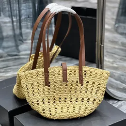 Top-Qualität, 42 cm große Einkaufstaschen aus Stroh, einschultrig, tragbar, lässig, für Damen, große Kapazität, Einkaufstasche, Strandurlaub, Designer-Klassiker, Urlaub, Lafite-Gras, gewebte Taschen