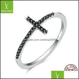 Cluster Ringe Schmuck 925 Sterling Silber Glaube Kreuzform Finger für Frauen Schwarz Klar CZ Geschenk 2013 Q2 Drop Lieferung 2021 Pzdon