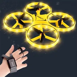 Mini İzle RC Drone Algılama Jest Kızılötesi Indüksiyon Quadcopter Akıllı Uzaktan Kumanda LED UFO Helikopter Dron Çocuk Oyuncakları 220321