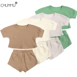Barnpyjamas Set Baby Boy Girl Clothes Summer Sleepwear Children Cartoon Printed Tops Shorts Toddler Clothing S 220507