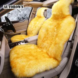 Autorown Natural Australian Sheepskin Car Seat Covers för framsätet 1PC universell storlek Bilstolskuddar Interiörstillbehör H220428