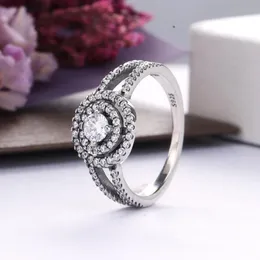 Authentic 925 Sterling Silver Ring Sparkling Double Halo Rings for Women Wedding Engagement Ring Fine Jewelry Bague Wholesale 199408c01