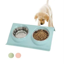 Stainless Steel Double Pet Bowls Food Water Feeder for Small Dog Puppy Cats Pets Supplies Feeding Dishes259L