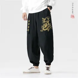 Mrdonoo Shinene Style Dragon Embroideryカジュアルハーレムパンツワイドレッグジョガーズボンゆるい足首バンドパンツ男性201128