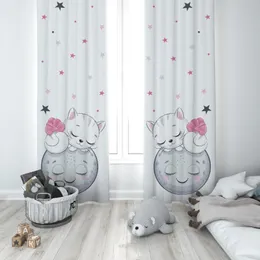 カーテンドレープかわいい子猫寝室で寝ている赤ちゃん女の子子供部屋特別なデザインキャノピーフックボタン遮光嫉妬窓