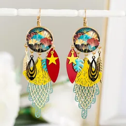 Dangle & Chandelier Chic Gold Color Long Pattern Earrings Fashion Jewelry Vintage Glass Ginkgo Leaf For Women Girls Wedding GiftDangle