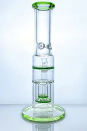 9mm thickness New Glass bong hookah smoking pipe glass water with 2 percs 1 splash guard 16 inches high GB-254-1