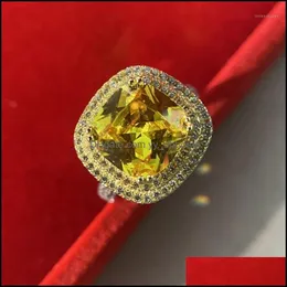 Fedi nuziali Gioielli Alta qualità 10X10Mm Quadrato grande Giallo Zircone cubico Anello in pietra Rame fine Festa per donna1 Consegna goccia 2021 Ve9Iv