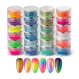 6 färger nagelpulver färgglada lysande iriserande glitter pärlor med hög glans nagelpulver