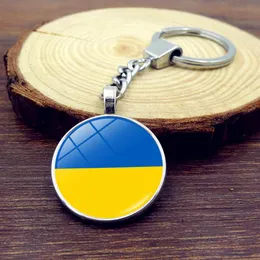 Keychains Ukraine Flag Glass Cabochon Keychain Accessories Ukrainian National Symbol Metal Keyring Bag Charm Holder For Women2448
