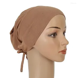 Beanie/Skull Caps Arab Muslim Cap Turban Modal Elastic Bottom Tie Rope Hijab Pure Color Justerable Head Wrap for Women Bandage Davi22