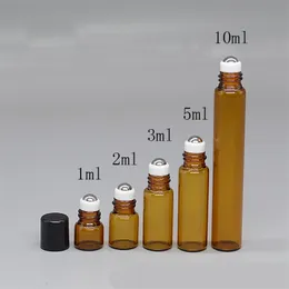 50 pz 1 ml 2 ml 3 ml 5 ml ambra roll on bottiglie per oli essenziali roll-on bottiglia di profumo riutilizzabile fiale rullo di vetro 220711