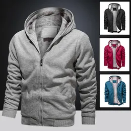 Herrtröjor tröjor fleece hoodie jacka män huva päls fodrad kappa sport bär hösten vinter varm fast färg casual plus sizemen's