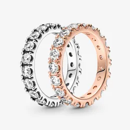 100% 925 Sterling Silver Sparkling Row Eternity Ring For Women Wedding Engagement Rings Fashion Jewelry Accessories