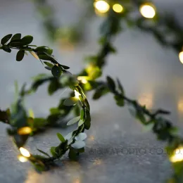 Strings Waterproof 5M 50 LEDs Leaf Garland Battery Operate Copper LED Fairy String Lights For Christmas Wedding Decoration Party EventLED St