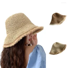 Chapeaux à large bord femmes tressé paille printemps été visières chapeau pliable soleil panama protection UV plage vacances décontracté pêcheur casquette Elob22