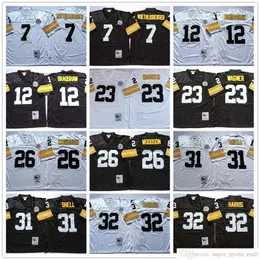 NCAA 75th Vintage Football 26 Rod Woodson Jerseys Stitched 7 Ben Roethlisberger 12 Terry Bradshaw 23 Mike Wagner 32 Franco Harris 31 Donnie Shell