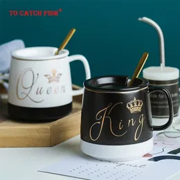 Kontur i guld keramisk mugg med locksked cup kattunge kaffemuggar kontor dricksparpar present lj200821