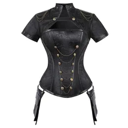 Bustiery gorsets czarny czerwony steampunk kobiety seksowne ubranie gotowe Overbust Gothic Retro gorset i bustier stanik femme punk corslet set